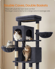 Tall 175 cm Cat Tree Tower with 5 Scratching Posts in Dark Grey by Feandrea