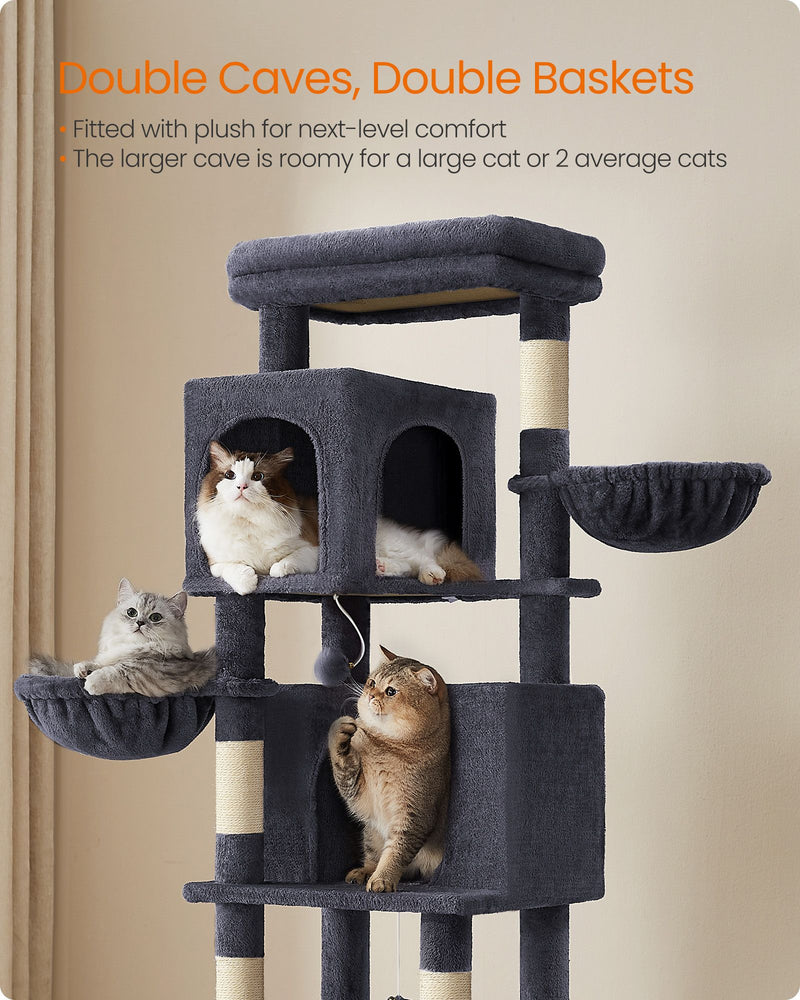Tall 175 cm Cat Tree Tower with 5 Scratching Posts in Dark Grey by Feandrea
