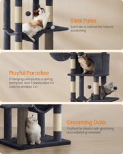 Tall 175 cm Cat Tree Tower with 5 Scratching Posts in Dark Grey by Feandrea