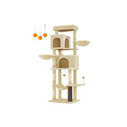 Tall Cat Tree 175 cm with Five Scratching Posts in Sand Beige for Active Cats by Feandrea