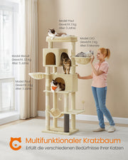 Tall Cat Tree 175 cm with Five Scratching Posts in Sand Beige for Active Cats by Feandrea