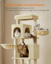 Tall Cat Tree 175 cm with Five Scratching Posts in Sand Beige for Active Cats by Feandrea