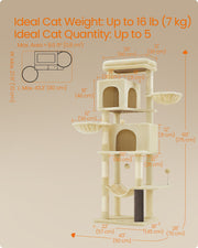 Tall Cat Tree 175 cm with Five Scratching Posts in Sand Beige for Active Cats by Feandrea