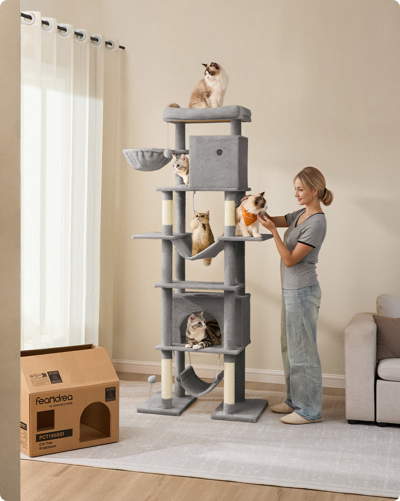 Extra Tall 201 cm XXL Cat Tree Tower with Scratching Posts for Big Cats by Feandrea, Light Grey 