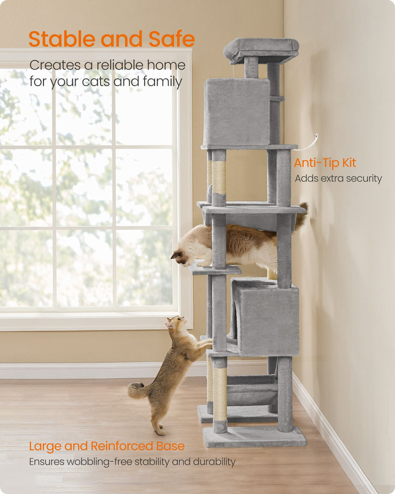Extra Tall 201 cm XXL Cat Tree Tower with Scratching Posts for Big Cats by Feandrea, Light Grey 