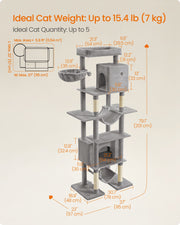 Extra Tall 201 cm XXL Cat Tree Tower with Scratching Posts for Big Cats by Feandrea, Light Grey 