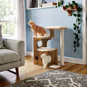Modern Cat Tree Tower with Three Perches and Cosy Cat Cave for Indoor Cats by Feandrea