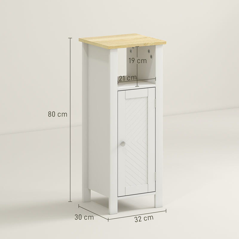 Slim Bathroom Storage Cabinet with Adjustable Shelf and Open Compartment, White
