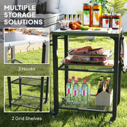 Three-Shelf Outdoor Grill Cart with Stainless Steel Top and Wheels for Kitchen and Garden by Outsunny