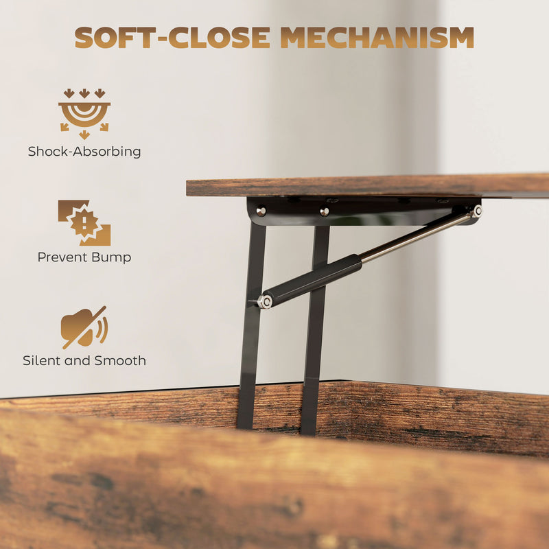 Lift Top Coffee Table With Hidden Storage Shelf For Living Room, Rustic Brown
