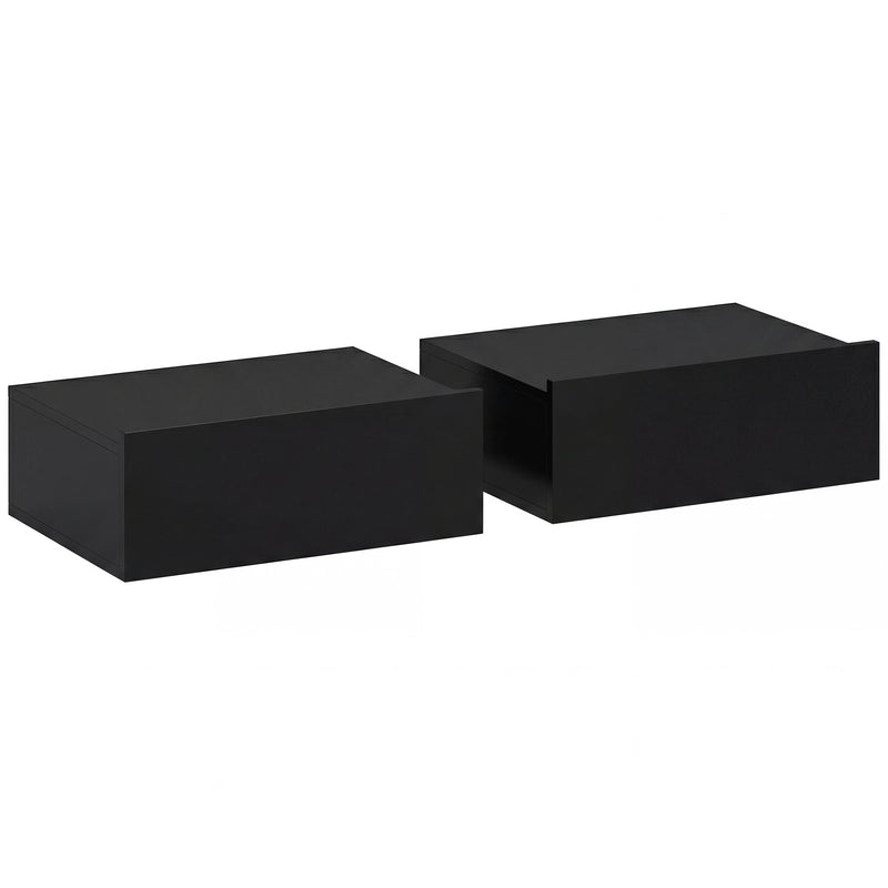 Floating Bedside Tables Set of 2 with Drawer for Space Saving Bedroom Storage Black