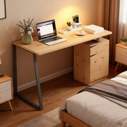 Computer Desk with Drawer and Cabinet for Home Office Study Workstation, Natural Wood Finish