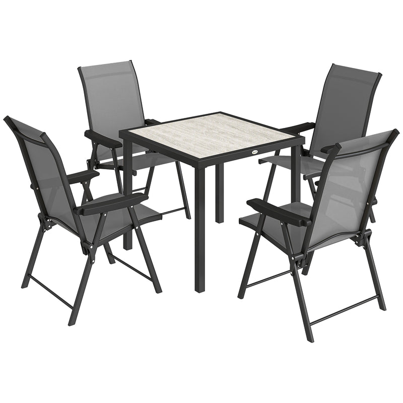Outdoor Dining Set for 4 with Foldable Chairs and Compact Table for Small Gardens Grey Outsunny
