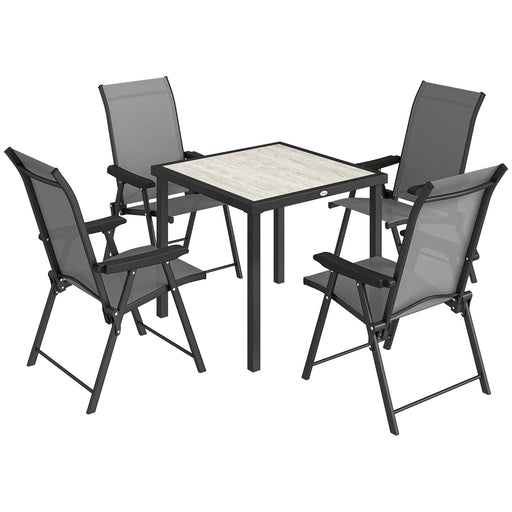 Outdoor Dining Set for 4 with Foldable Chairs and Compact Table for Small Gardens Grey Outsunny