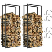Black Retractable Firewood Log Rack Set of 2 With Hooks for Indoor Outdoor Use by Outsunny