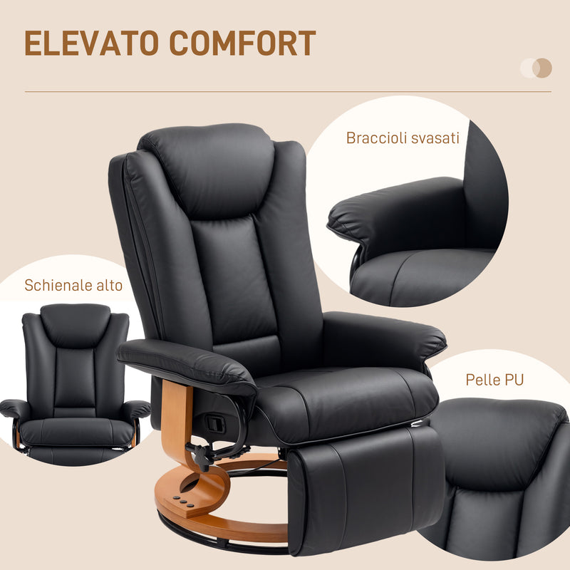 Black Faux Leather Executive Recliner Chair with Padded Armrests For Home or Office by HOMCOM