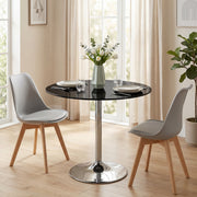 4 Seat Round Glass Dining Table for Everyday Meals with Stable Metal Base Black Homcom