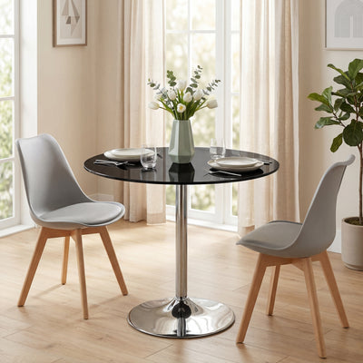 4 Seat Round Glass Dining Table for Everyday Meals with Stable Metal Base Black Homcom