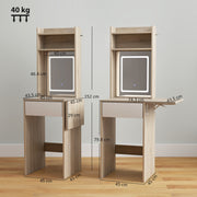 Dressing Table with Adjustable LED Mirror and Storage for Small Bedrooms Natural Wood AOSOM