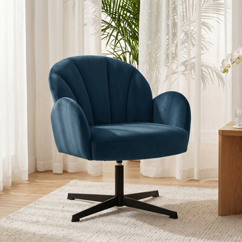 Accent Chair with Swivel Base and Supportive Shell Back for Bedroom Comfort Dark Blue Homcom