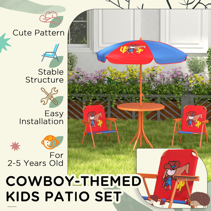 Kids Outdoor Picnic Table Set With Foldable Chairs And Adjustable Parasol For Garden Play