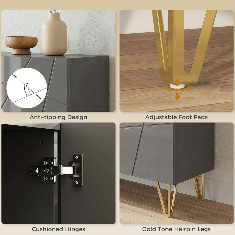 Sideboard Storage Cabinet with Adjustable Shelves for Living Room or Hallway High Gloss Grey AOSOM