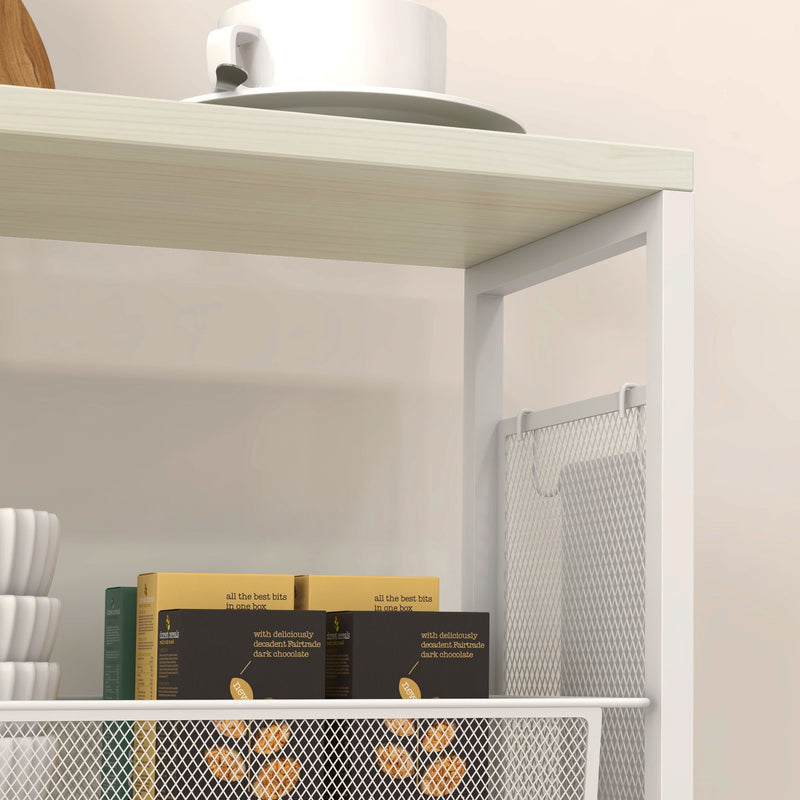 3 Tier Kitchen Trolley with Steel Wire Storage Baskets Ideal for Food Prep White AOSOM