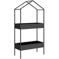 Two Tier House Shaped Plant Stand for Indoor or Outdoor Display with Adjustable Feet Black Outsunny