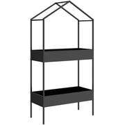 Two Tier House Shaped Plant Stand for Indoor or Outdoor Display with Adjustable Feet Black Outsunny