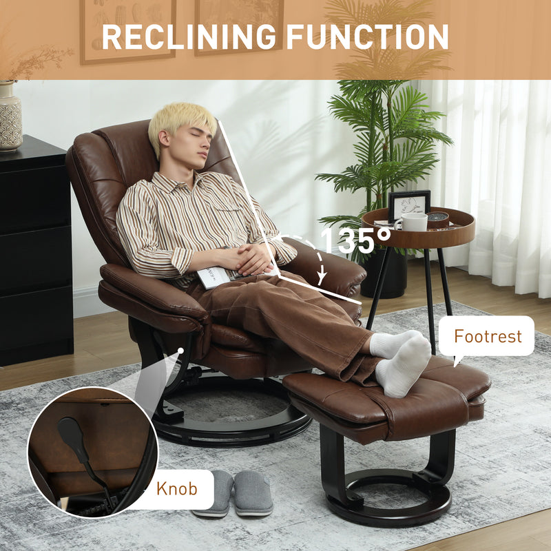 Reclining Faux Leather Armchair with Footstool 135 Degree Backrest Support Brown