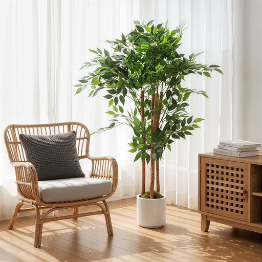 120cm Artificial Ficus Tree With Realistic Wood Trunk In Pot For Indoor Display Green