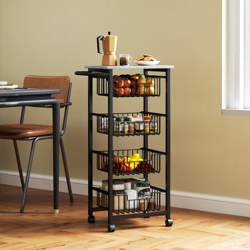 Grey Mobile Kitchen Island With Storage Baskets and Brakes by HOMCOM