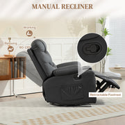 Manual Recliner Armchair With Swivel Base Cup Holders And Footrest For Living Room Black