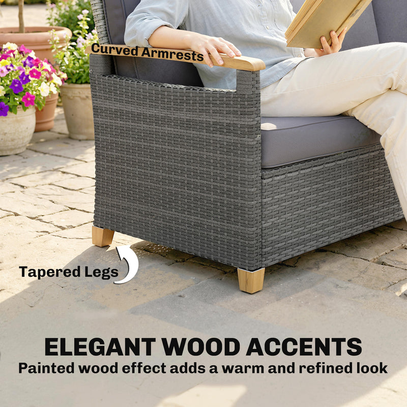 3 Seater Rattan Garden Sofa with Deep Cushions for Comfortable Outdoor Relaxing Grey