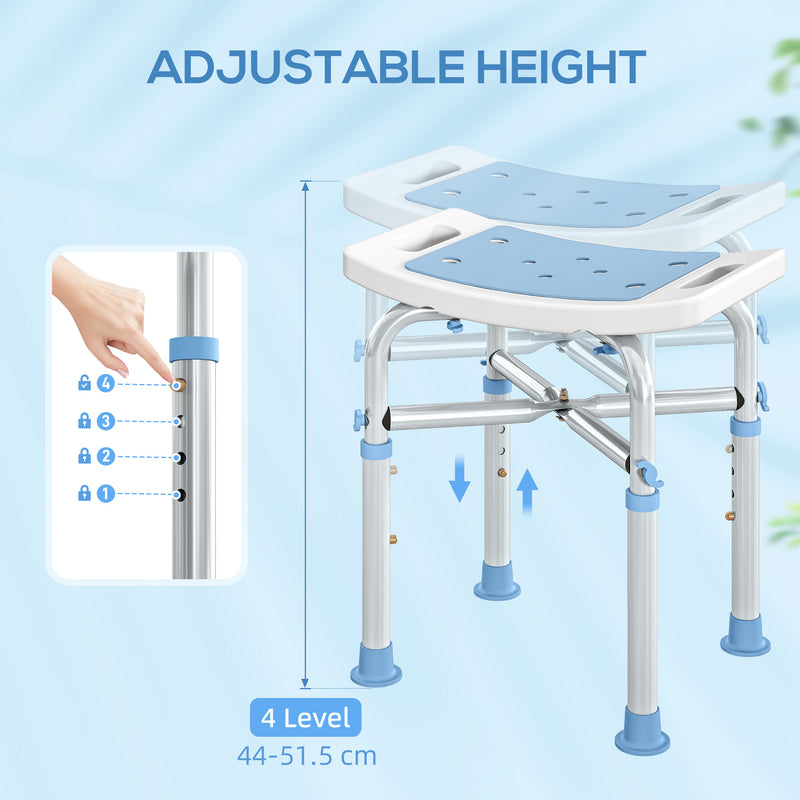 Height Adjustable Aluminium Shower Stool for Bath Safety and Comfort, Light Blue