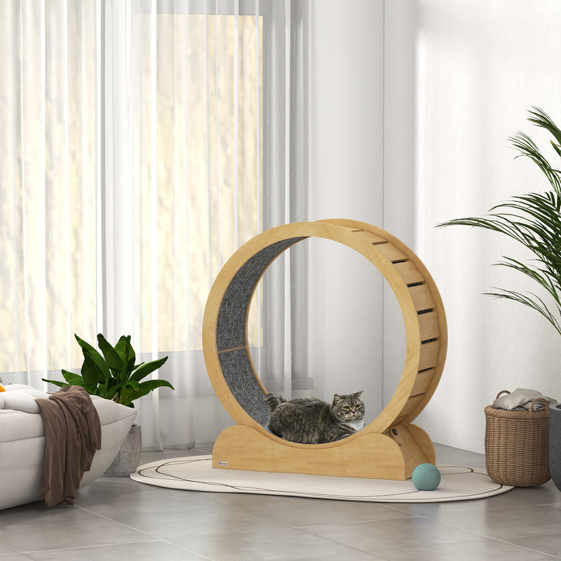 Wooden Cat Exercise Wheel with Brake for Indoor Fitness and Play, Natural