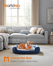 Large Charcoal and Pale Blue Dog Sofa Bed with Soft Cushion and Raised Sides by Feandrea