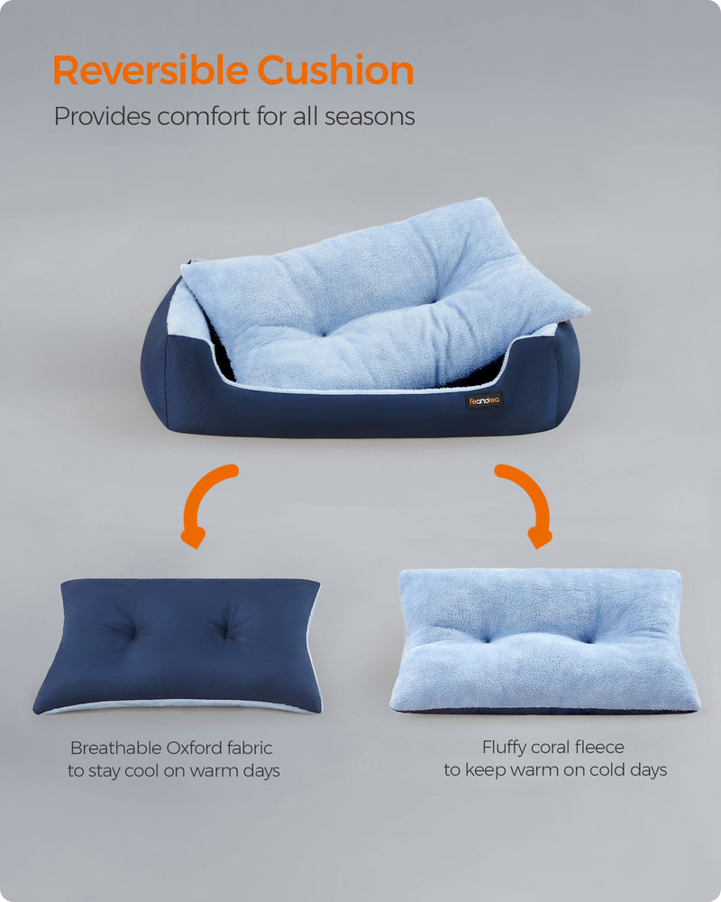 Large Charcoal and Pale Blue Dog Sofa Bed with Soft Cushion and Raised Sides by Feandrea