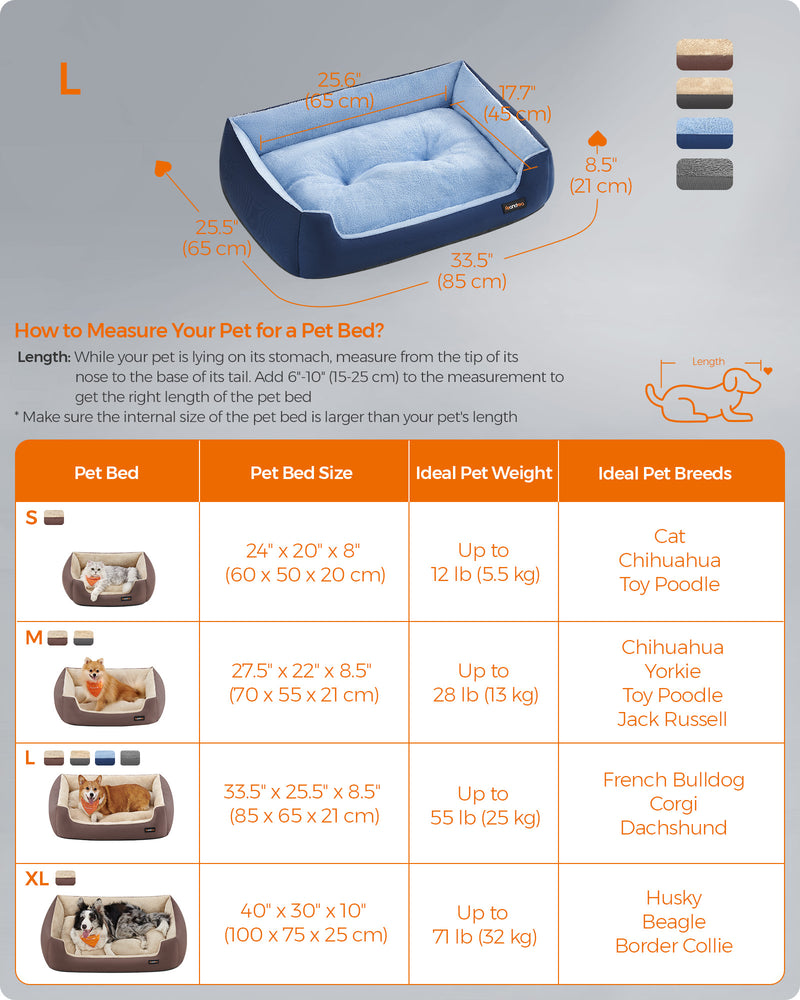 Large Charcoal and Pale Blue Dog Sofa Bed with Soft Cushion and Raised Sides by Feandrea