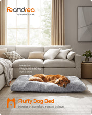 Feandrea Large Grey Ombre Fluffy Dog Bed for Medium to Large Breeds Comfortable and Cosy