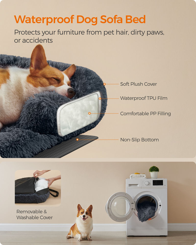 Large Dark Grey Orthopaedic Dog Sofa Bed 95 x 85 cm Plush and Supportive by Feandrea