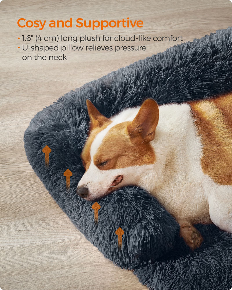 Large Dark Grey Orthopaedic Dog Sofa Bed 95 x 85 cm Plush and Supportive by Feandrea