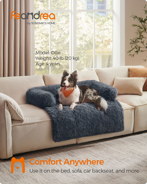 Extra Large Dark Grey Dog Sofa Bed 110 x 95 cm with Plush Cushion for Comfort by Feandrea