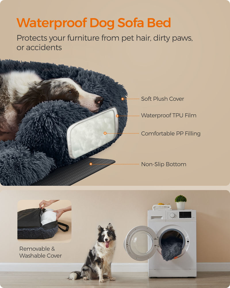 Extra Large Dark Grey Dog Sofa Bed 110 x 95 cm with Plush Cushion for Comfort by Feandrea