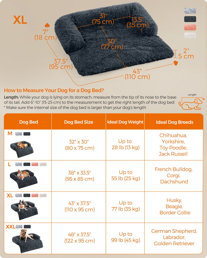 Extra Large Dark Grey Dog Sofa Bed 110 x 95 cm with Plush Cushion for Comfort by Feandrea