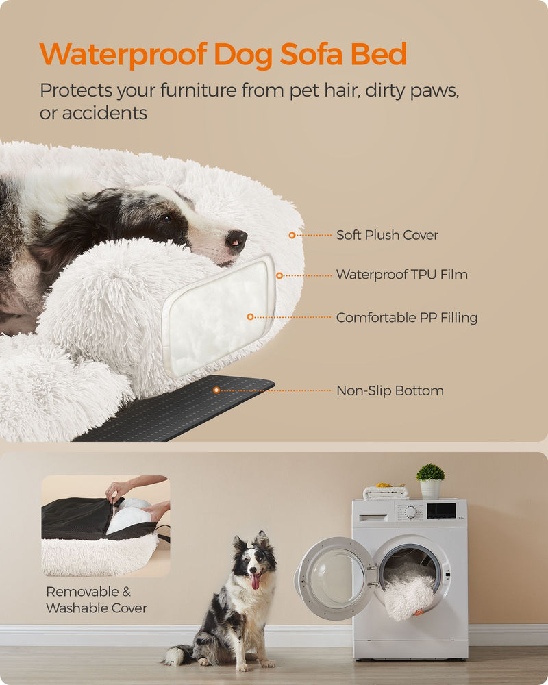 Cloud White Dog Sofa Bed for Medium Dogs 110 x 95 cm Plush and Comfy Design by Feandrea