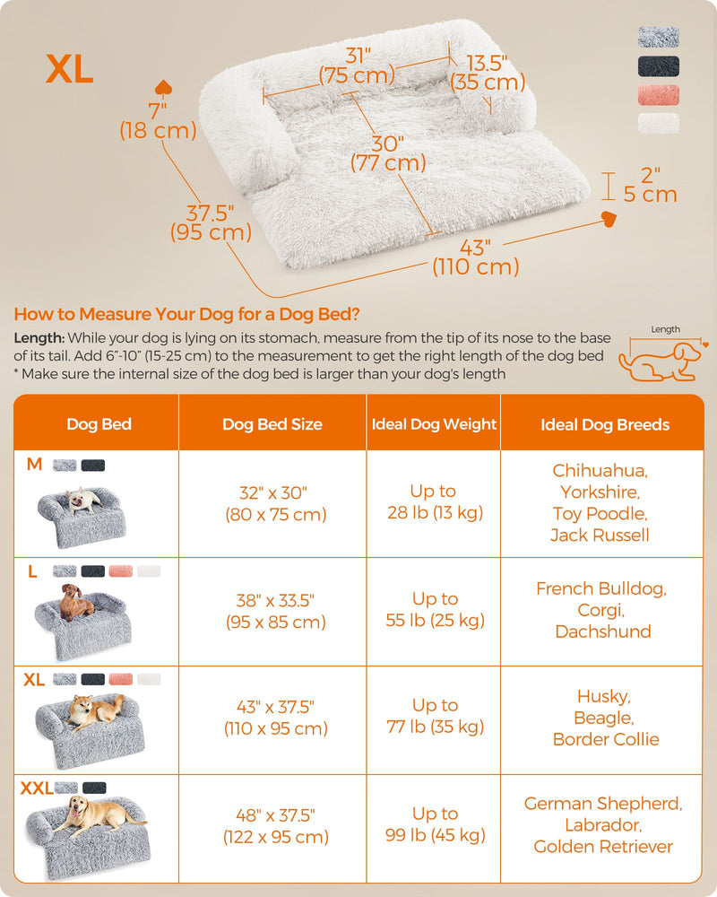 Cloud White Dog Sofa Bed for Medium Dogs 110 x 95 cm Plush and Comfy Design by Feandrea