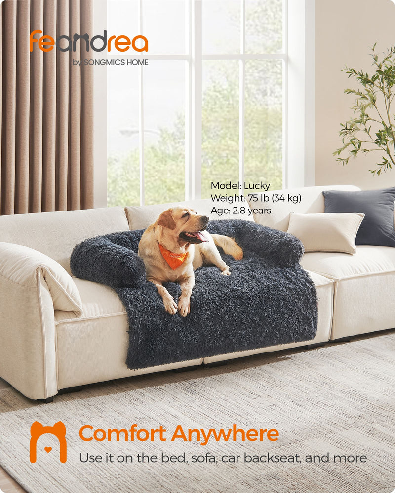 XXL Dark Grey Dog Sofa Bed 122 x 95 cm with Plush Cushion for Large Breeds by Feandrea