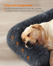 XXL Dark Grey Dog Sofa Bed 122 x 95 cm with Plush Cushion for Large Breeds by Feandrea