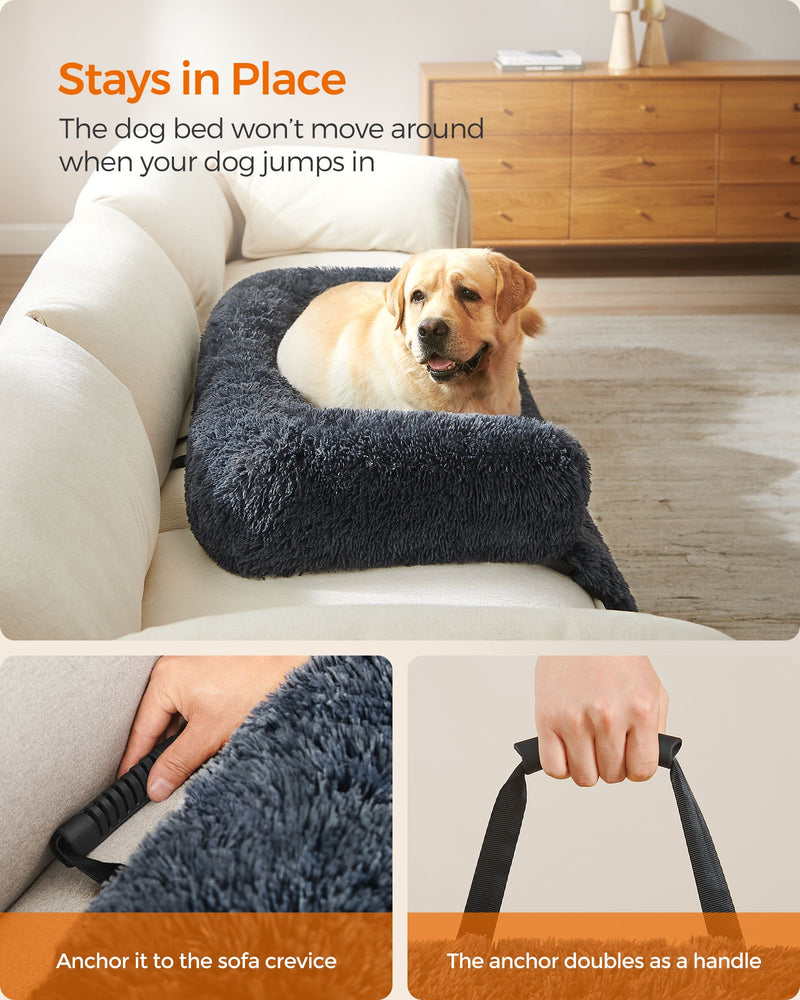 XXL Dark Grey Dog Sofa Bed 122 x 95 cm with Plush Cushion for Large Breeds by Feandrea